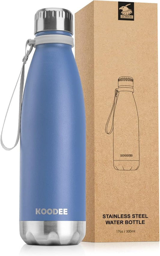 koodee Water Bottle, 17 oz Stainless Steel Double Wall Vacuum Insulated Metal Water Bottle, Cola Shape Leak Proof Sports Flask (Royal Blue)