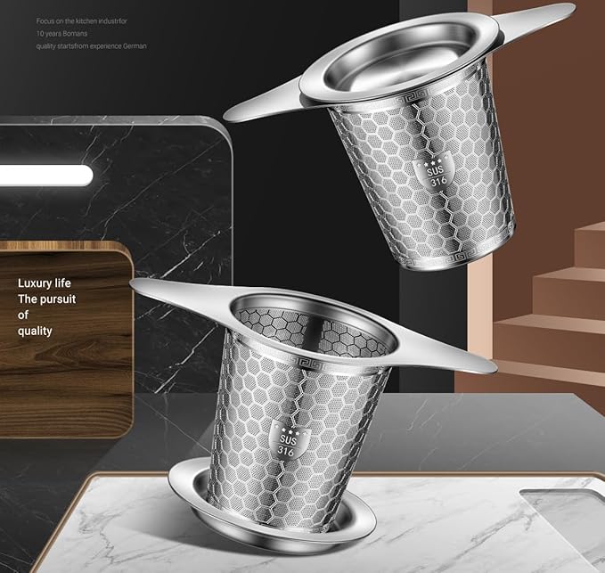 SUS 316 Grade Stainless Steel Tea Infuser - 2 Pack, Fine Mesh, Hexagonal Mesh Pattern With Wide Rim Loose Leaf Tea Steeper