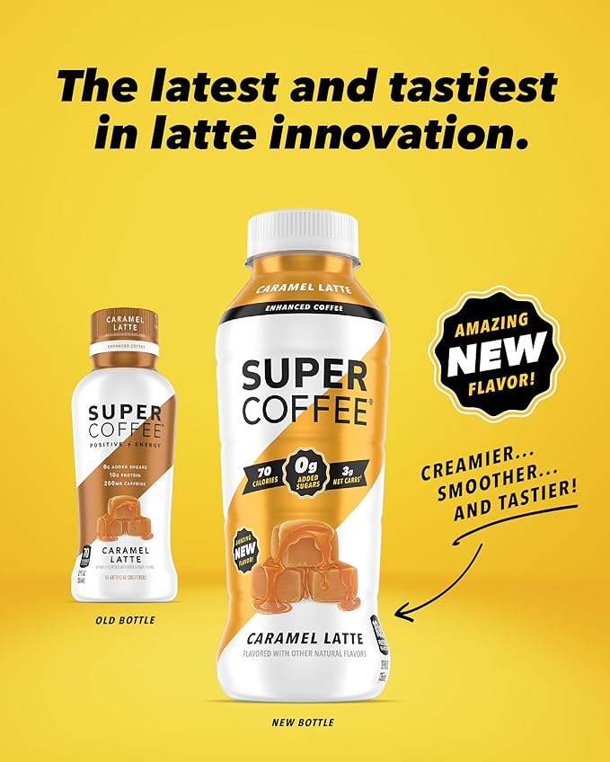 SUPER COFFEE, Keto Protein Coffee (0g Added Sugar, 10g Protein, 70 Calories) [Caramel] 12 Fl Oz, 12 Pack | Iced Smart Coffee - SoyFree GlutenFree