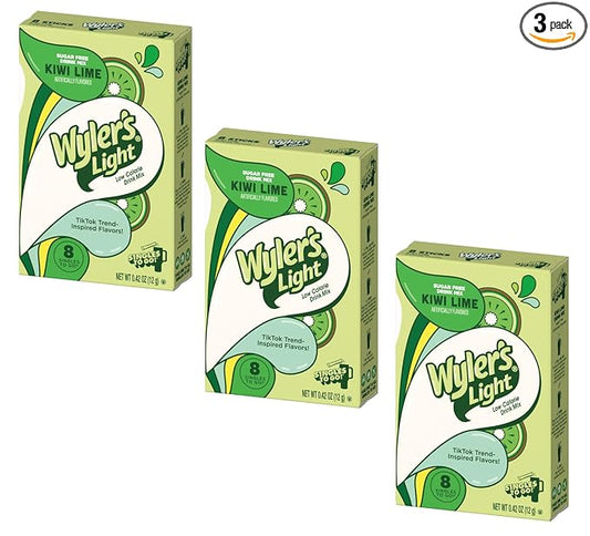 Wyler's Light Kiwi Lime- Singles to Go Powdered Drink Mix - Pack of 3-8 Per Box 24 Total Servings - Delicious Tasting Kiwi Lime Flavor