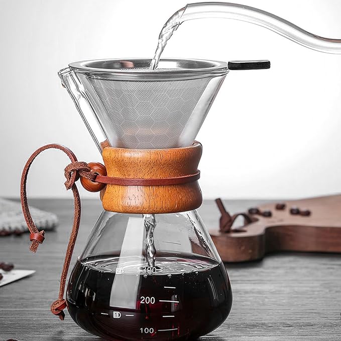 GLMMIR Pour Over Coffee Filter Compatible with Chemex 6/8/10 Cups & Hario V60 02 03, Reusable Stainless Steel Metal Cone Slow Drip Coffee Filter, Coffees Pour Over Dripper Filters