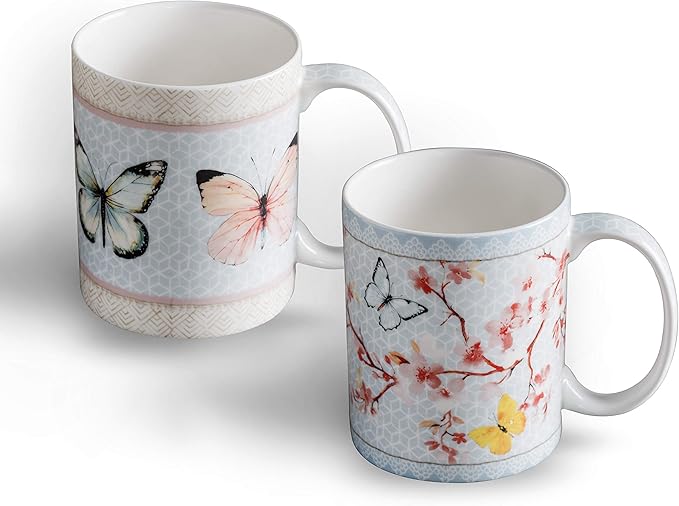 Maison d' Hermine Coffee Mug with Handles Fine Bone China Mugs Pack of Two Tea Cups for Hot Beverages Cappuccino Latte Home Restaurant Office Perfect for Gift (Blossoms In Spring, 12 Ounce)