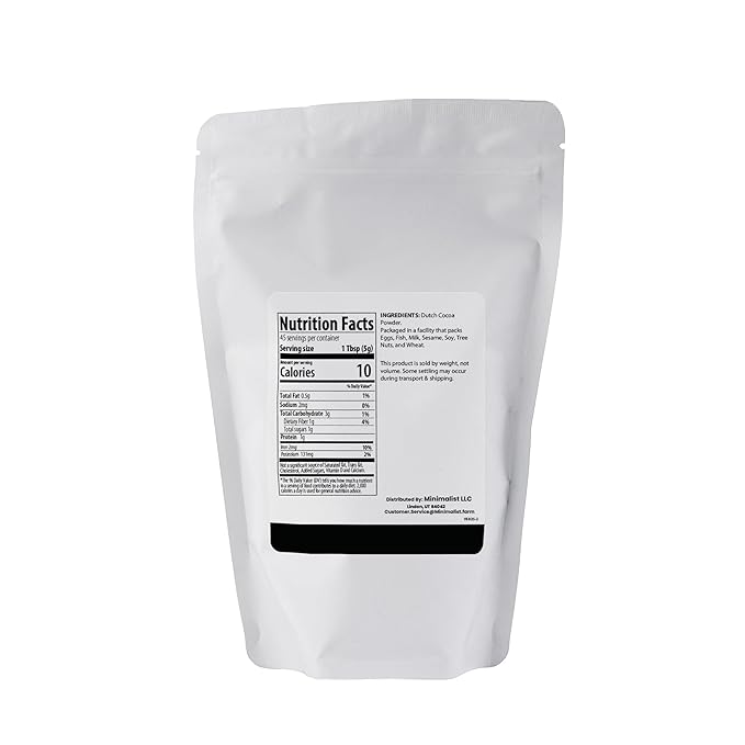 Minimalist Cocoa Powder, Dutch Process for Baking and Beverages, Packaged for Convenience in a Resealable Bag (8 Ounce)