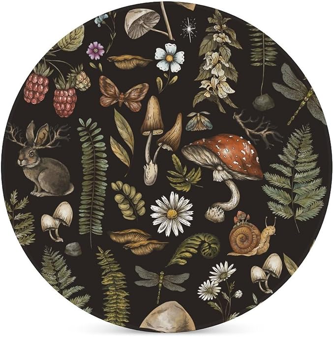 Round-6PCS Botanical Drink Coasters, Round Modern Ceramic Absorbent Coasters, Vintage Plant Botanical Cartoon Mushroom Flower Decor Desk Coffee Table Coaster for Beverage Cup Tea Coasters