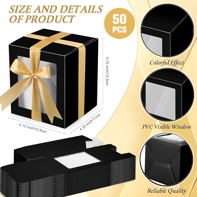 Ctosree 50 Pcs Mug Boxes for Gifts Sublimation Mug Box with Clear Window for Coffee Cup Packaging Shipping Exhibition for 11oz, 12oz, 15oz Blank Gift Christmas Wrapping Craft(Black)