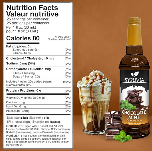 Syruvia Coffee Syrup, Chocolate Mint Flavored Syrup for Drinks, Lattes, and Desserts – 25.4 fl oz,