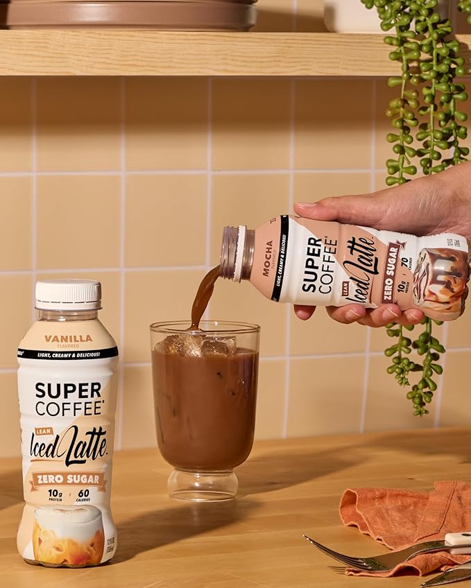 SUPER COFFEE, Keto Protein Coffee (0g Added Sugar, 10g Protein, 70 Calories) [Mocha] 12 Fl Oz, 12 Pack | Iced Smart Coffee Drinks