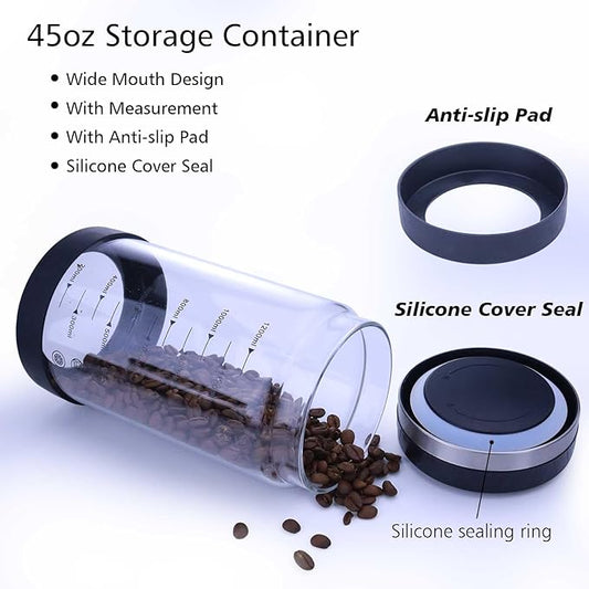 Airtight Coffee Canister – Top Push seal container, Thicker Borosilicate Glass Coffe Jar, Dishwasher-Safe Coffee Bean Storage Container for Ground Coffee & Tea, Sugar,45 Oz