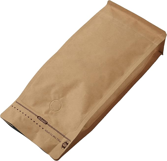 50 Pieces 1 Kg Kraft Paper Stand Up Coffee Bag/Flat Bottom Pouch with Air Release Valve and Reusable Side Zipper. (50pcs, 2.2lb/32oz/1kg)