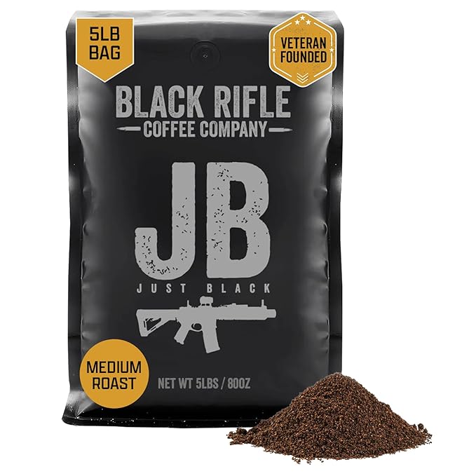 Black Rifle Coffee Company Just Black, 5 lb Bag, Ground Coffee Medium Roast - Roasted Blend Made from Arabica Beans - Colombian & Brazilian Beans - Veteran Founded & American Made