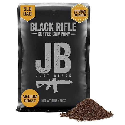 Black Rifle Coffee Company Just Black, 5 lb Bag, Ground Coffee Medium Roast - Roasted Blend Made from Arabica Beans - Colombian & Brazilian Beans - Veteran Founded & American Made