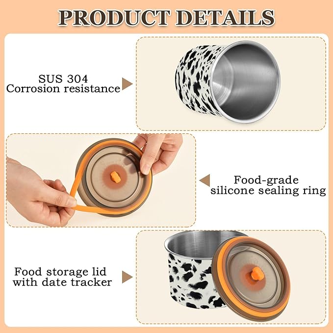 ALAZA Cow Prints Airtight Coffee Bean Canister 500ml Food Storage Containers with Lids For Gournd, Tea, Sugar, Flour, Rice, Cereal, Candy Cookie Jar