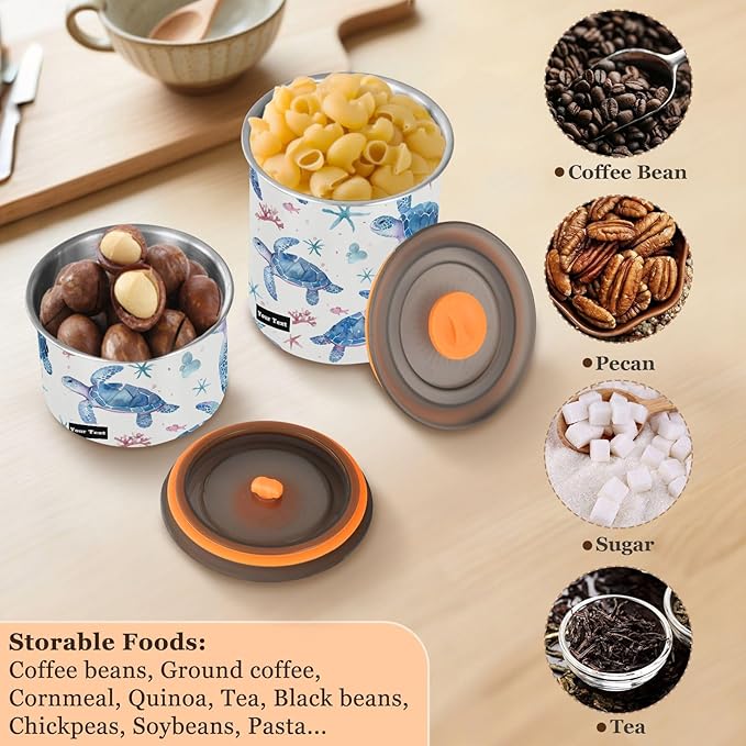 ALAZA Sea Turtle Watercolour Kitten Cats Airtight Coffee Bean Canister Customed 900ml Food Storage Containers with Lids For Gournd, Tea, Sugar, Flour, Rice, Cereal, Candy Cookie Jar