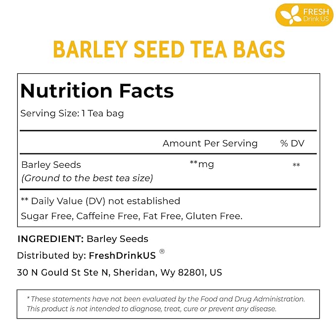 FreshDrinkUS, Premium 50 Barley Tea Bags, 100% Natural & Pure from Barley. Herbal Tea. Made with Natural Material Tea Bags. No Sugar, No Caffeine, No Gluten, Vegan.