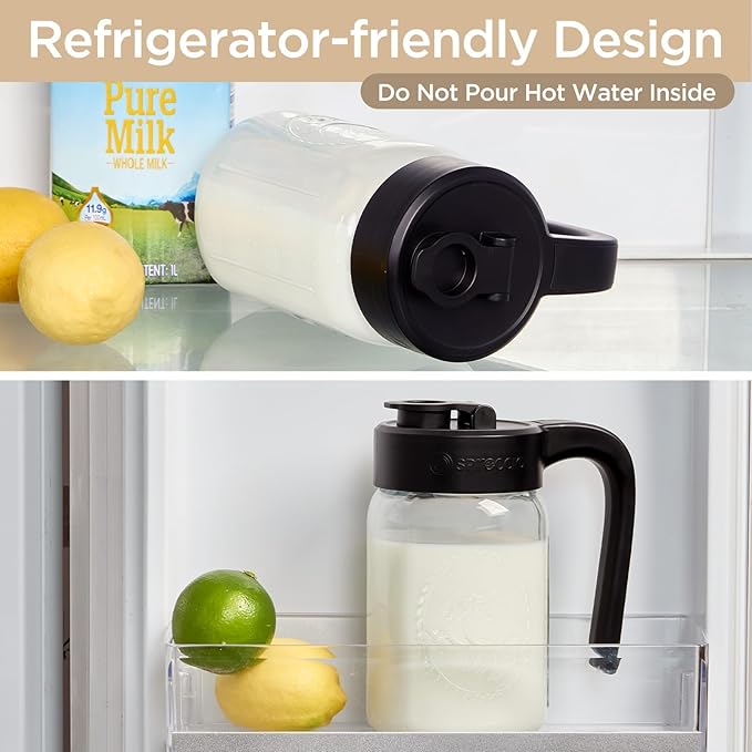 32 oz Glass Pitcher with Lid, 1 Quart Mason Jar Pitcher with Lid Airtight, Breast Milk Storage for Fridge, Ideal for Cold Brew Coffee, Iced Tea, Sun Tea, Juices