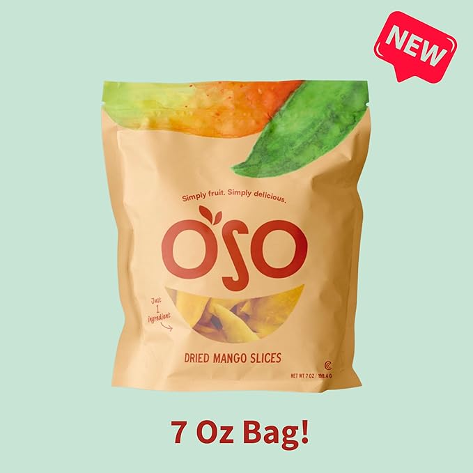 Oso Snacks Dried Mango Slices. Premium Quality, Large Round Halves!| 7Oz Bag| No Sugar Added | No Preservatives | 100% Fruit | No GMO | Simply Fruit. Simply Delicious.