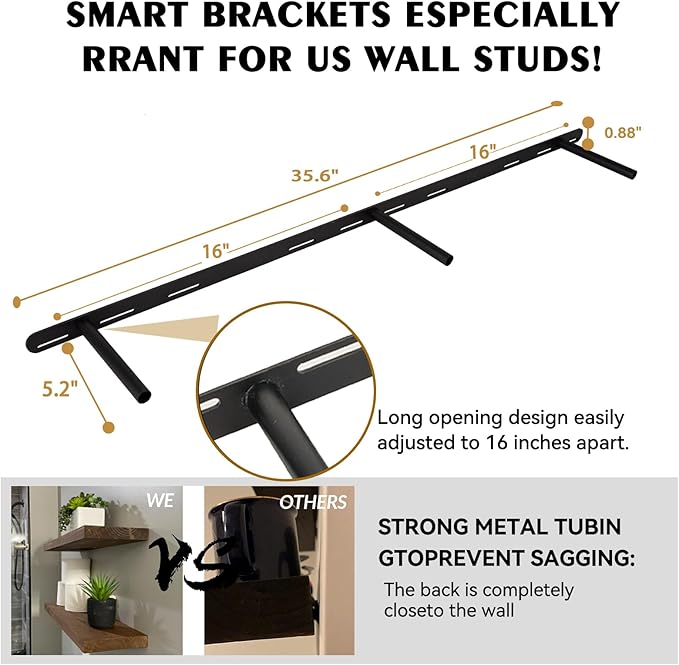 BGMG Wood Floating Shelves for Wall 54 inch Set of 2,White Floating Shelves,Solid Wood Wall Mount Shelves for Bathroom Living Room Bedroom Kitchen Farmhouse -54x 6.7 x1.75 inch