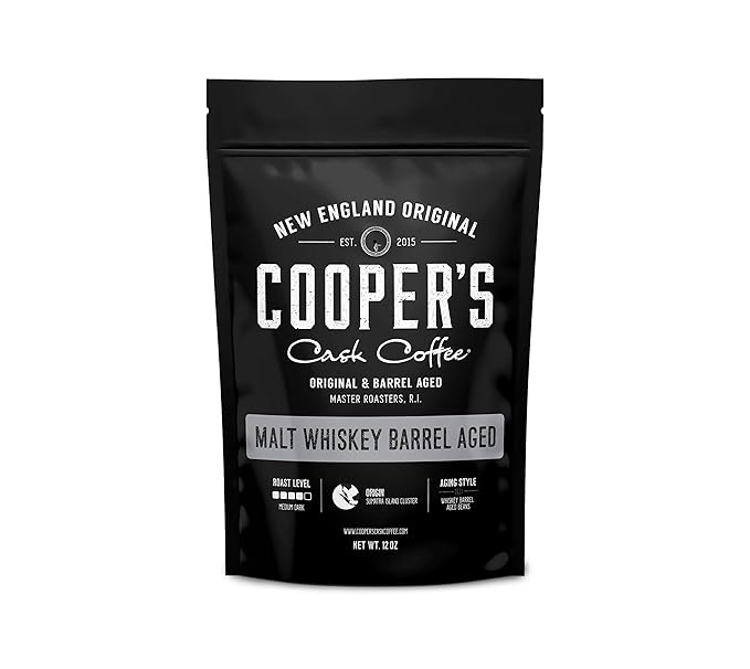 Single-Malt Whiskey Barrel Aged Coffee - Ground - Single Origin Sumatra Coffee Beans Aged in Stout Whiskey Barrels - UPRISING- 5lb Bag