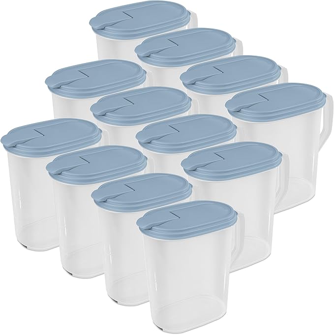 Sterilite Plastic Hinged Pitcher with Comfort Grip Handle, 1 Gallon, 12 Pack