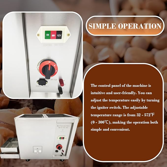 Commercial Gas Roaster Coffee Bean Nuts Drum Roasting Machine 16.5LBS Natural/Liquefied Gas Stainless Steel Roaster Frying Machine Melon Seeds Peanuts Nuts Chestnuts Baker Burner 0-300℃ 110V