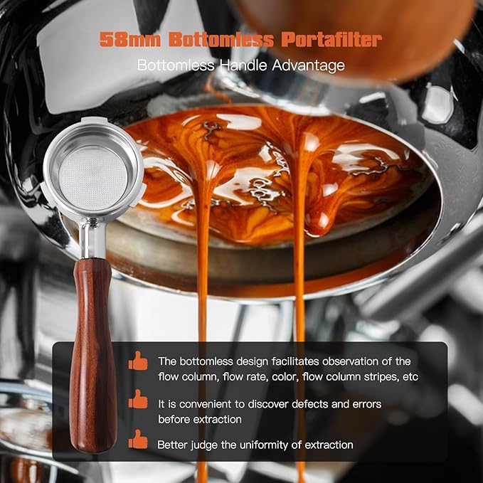 Upgraded 58mm Bottomless Portafilter with 3 Ears, Espresso Portafilter with Filter Basket and Puck Screen, Fit for CAS-ABREWS 5700 Series, for Café Bellissimo Semi Automatic