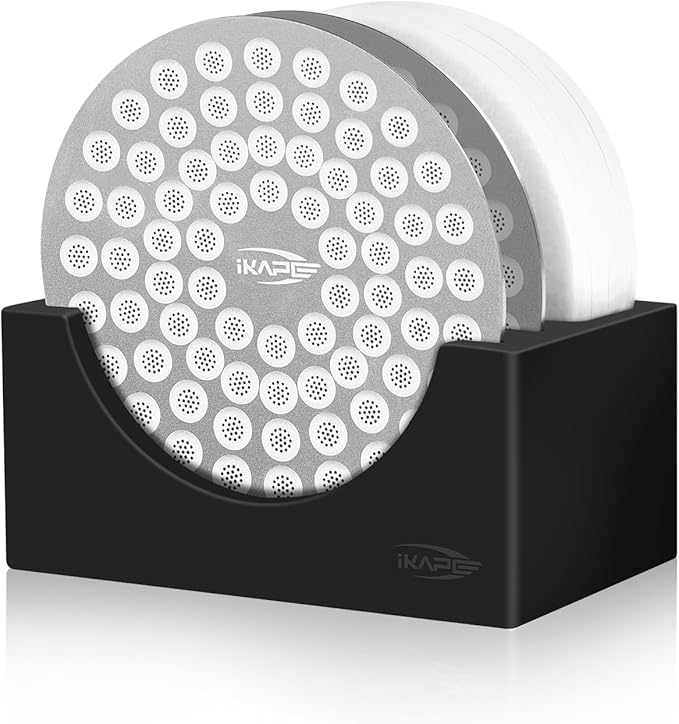 IKAPE Espresso Coffee Accessories, 51mm Puck Screen 4-piece Set with 2 Ultra-thin Puck Screen, 200 pcs Paper Filters, and a Stand Holder - Elevate Your Coffee Experience