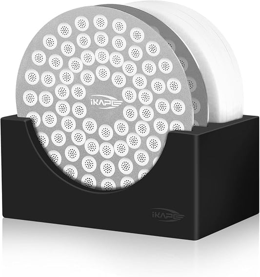 IKAPE Espresso Coffee Accessories, 51mm Puck Screen 4-piece Set with 2 Ultra-thin Puck Screen, 200 pcs Paper Filters, and a Stand Holder - Elevate Your Coffee Experience