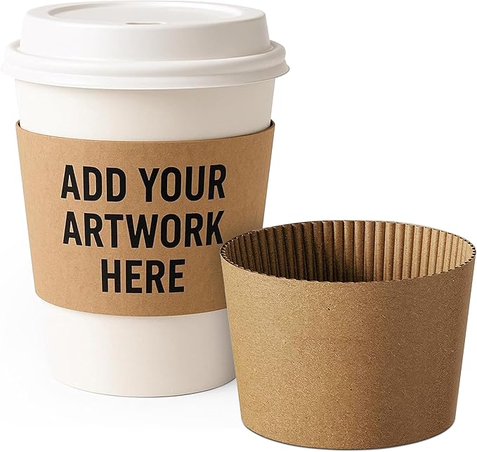 Customizable 50 Pcs Insulated Coffee Sleeves for 10-20oz Cups | Eco-Friendly, Reusable, Stylish Kraft Paper Design, Perfect for Hot & Cold Drinks, Coffee Shops, Parties & Events