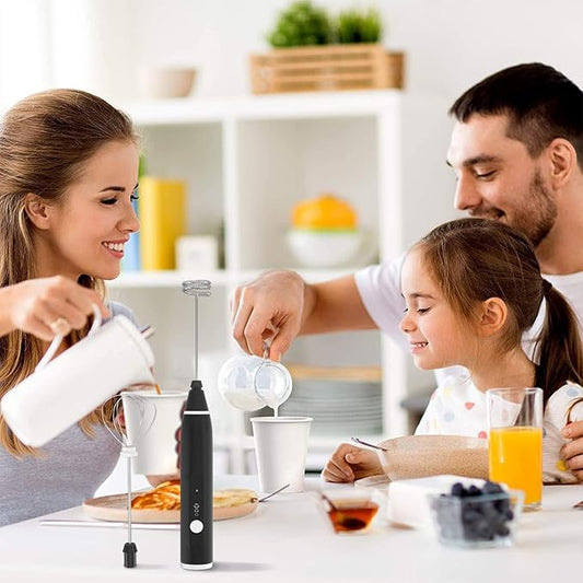 FITNATE Rechargeable Electric Foam Maker Drink Mixer 3 Speeds with 2 Stainless Steel Whisks, Frother for Coffee, Hot Chocolate, Latte, Cappuccino, Includes Frother Cup
