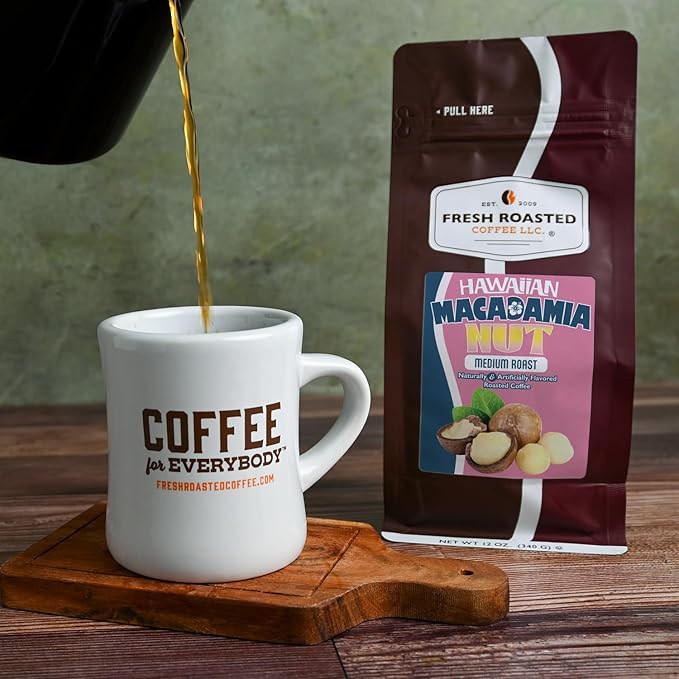 Fresh Roasted Coffee, Hawaiian Macadamia Nut Flavored Coffee, 12 oz, Medium Roast, Kosher, Ground