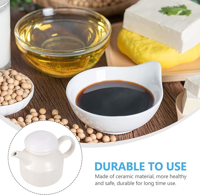 Cabilock Ceramic Creamer Pitcher with Lid and Handle 5.5 Inch Small Milk Cup Sauce Pot for Kitchen Dining Serving Entertaining