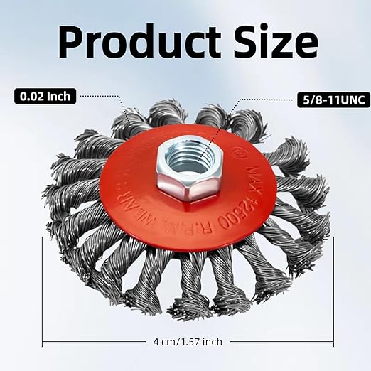 5 Pack 4 Inch Twist Knotted Wire Wheel Brush for Angle Grinder with 5/8 Inch-11 Threaded Arbor - 0.02 Inch Carbon Steel Wire for Heavy-Duty Conditioning for Various Metals