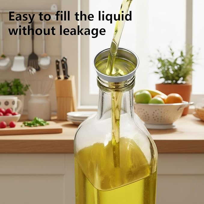 WERTIOO 6 PACK Glass Olive Oil Dispenser Bottle, 17 OZ/500ml Oil Dispenser for Kitchen with 6 Pourer, 3 Stainless Steel Funnel & 1 Pen and 8 Label for Kitchen