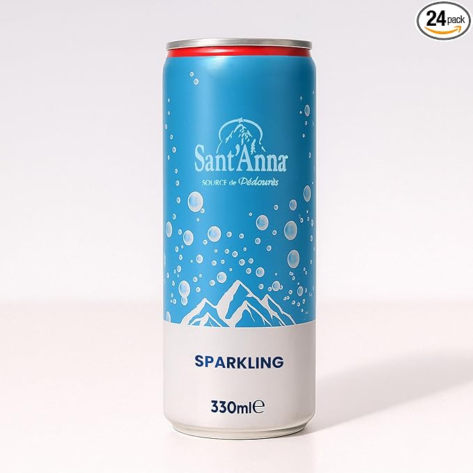 Sant'Anna Sparkling Natural Mineral Water, 11.16 Fl Oz (24-Pack) | Pure French Pyrenees Mountain-Fresh Drinking Water | Natural Functional Drink | Sodium-Free Mineral in Cans