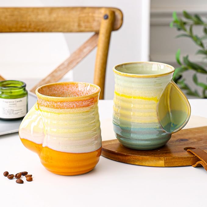 Mkour 21oz Large Ceramic Coffee Mugs, Handmade Tea Cups with Comfortable Handle for Office and Home, Microwave and Dishwasher Safe (Orange)