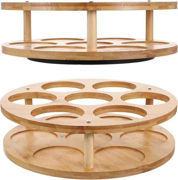 Wooden Rotating Coffee Syrup Organizer Rack, Syrup Bottle Stand Holder for Coffee Syrup Station, 7 Bottles Storage Display Turntable Tray&Lazy Susan for Syrup, Liquor Wine in Kitchen Countertop