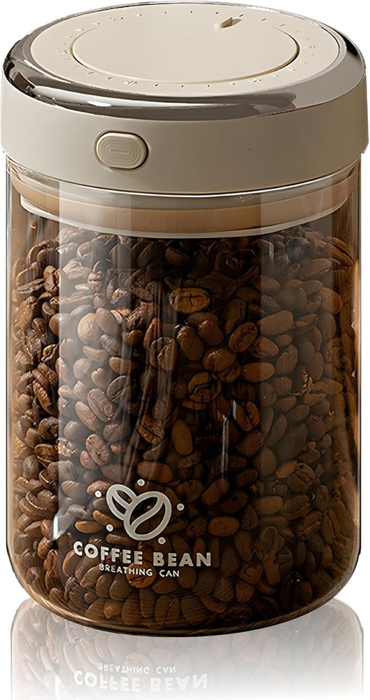 IwaiLoft Glass Coffee Bean Storage Container with Airtight Lid,Glass Sealed Jar with Date Tracker,Vacuum Coffee Canister for Nuts,Food Fresh Storage,Clear Borosilicate Glass Jar (37OZ/1100ML)
