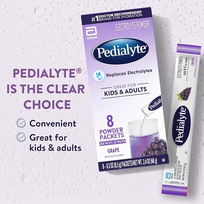 Pedialyte Electrolyte Powder, Hydration Drink for Kids & Adults, Grape, 100 Powder Packets