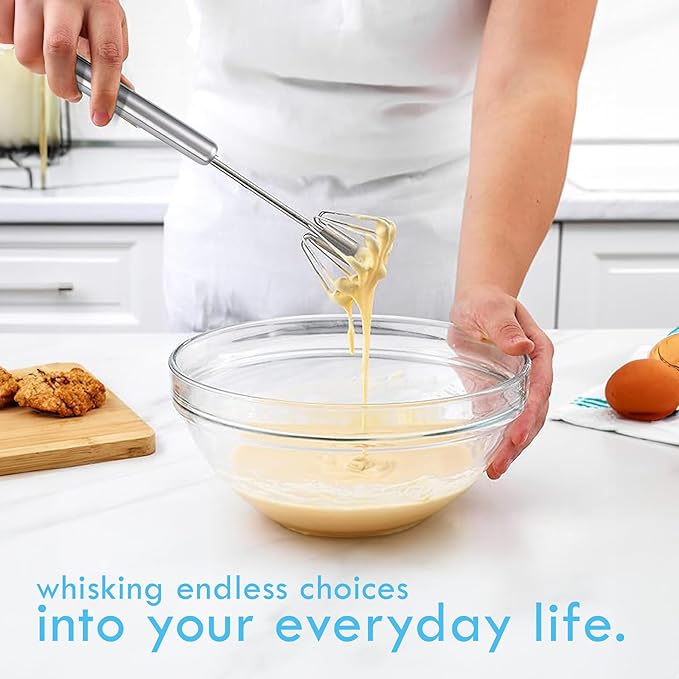 Fourteen Homes Stainless Steel Egg Whisk - Hand Push Rotary Blender & Versatile Milk Frother, 12in - Ideal for Blending, Whisking, Beating & Stirring