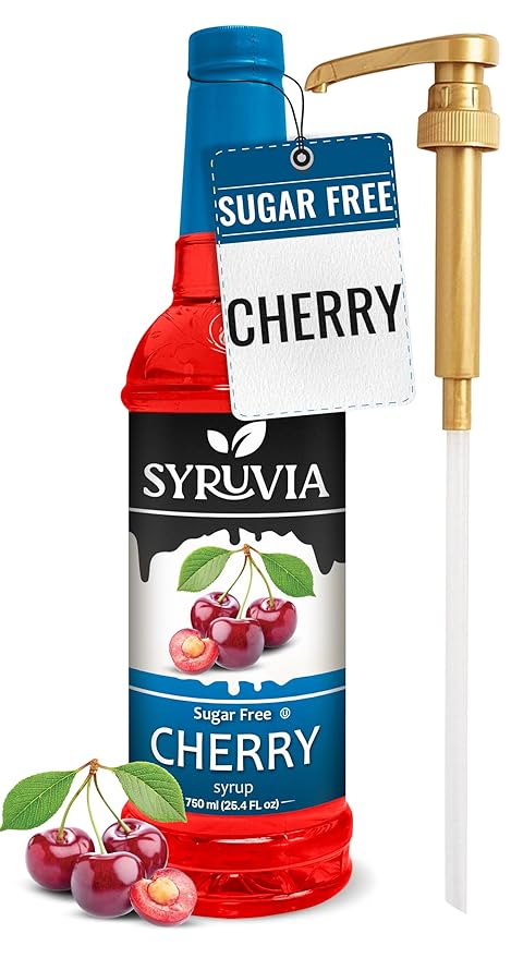 Syruvia Sugar-Free Cherry Syrup, Flavored Syrup for Drinks, Cocktails, Lemonades, Iced Teas, and Desserts – 25.4 fl oz, With Pump