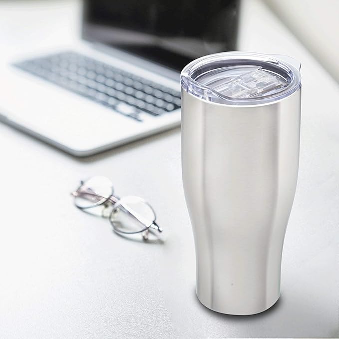 DISCOUNT PROMOS Stainless Steel Grip Travel Mugs 27 oz. Set of 10, Bulk Pack - Perfect for Coffee, Soda, Other Hot & Cold Beverages - Silver