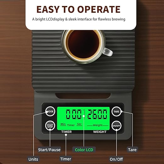 Coffee Scale with Timer - 0.1g Accurate, 3kg Drip Espresso Scale for Pour Over Coffee, Portable Digital Kitchen Food Scale with, LCD Displa, Non-Slip Mat (Including Batteries) - Black