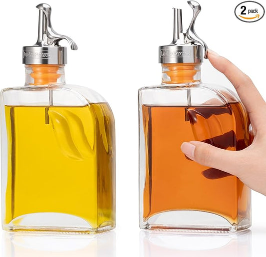 Lu-lupour Glass Olive Oil Dispenser Bottle for Kitchen,Oil & Vinegar Dispenser Set, Coffee Syrup Bottles with Stainless Steel Pourers