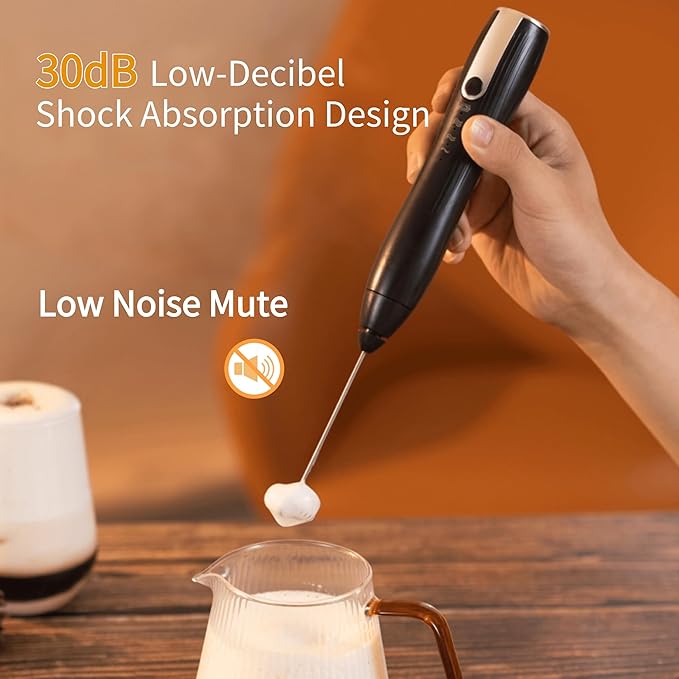 Rechargeable Milk Frother Handheld,Kitchen Essentials Hand Mixer with 3 Stainless Whisks Heads,Electric Whisk Frother for Latte, Cappuccino,Matcha, Egg, Milk Powder,with Stand (black)