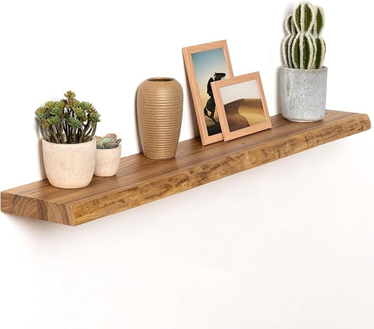 Live Edge Elm Wood Floating Shelves, 40 Inch Long Wall Shelves 1 Pack Shelf for Farmhouse Bedroom Bathroom Kitchen, Wall Mounted Wooden Shelf with Invisible Bracket for Books Decor, Natural