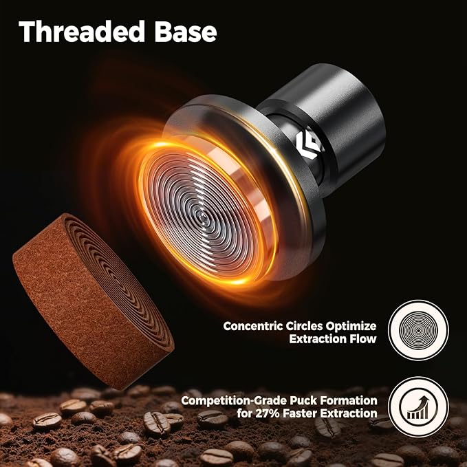 IKAPE 51MM V6 Impact Espresso Tamper with Sound Feedback, 15lb/30lb Interchangeable Springs, Espresso Low-Profile Tamper with Triple-spring System, Fits 51mm portafilters