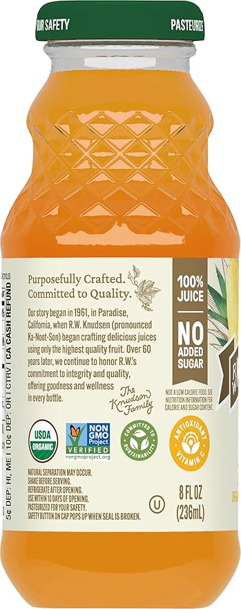R.W. Knudsen Organic Just Pineapple Juice, 8 fl oz (12 Pack)
