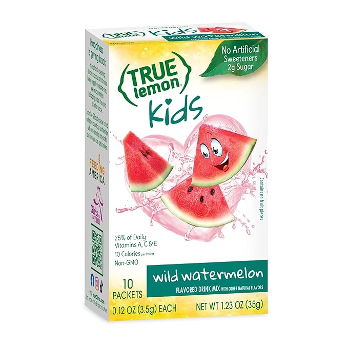 TRUE LEMON KIDS Wild Watermelon (10 Packets) - Hydration for Kids - No Preservatives, No Artificial Flavors & Sweeteners - Low Sugar Water Flavoring - Juice Powdered Drink Mix