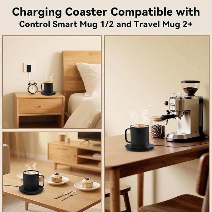 Replacement Charging Coaster 2 for Temperature Control Smart Mug 2,Mug1,Cisain Mug Power Cord Compatible with Em/BER Smart Cups (Black)