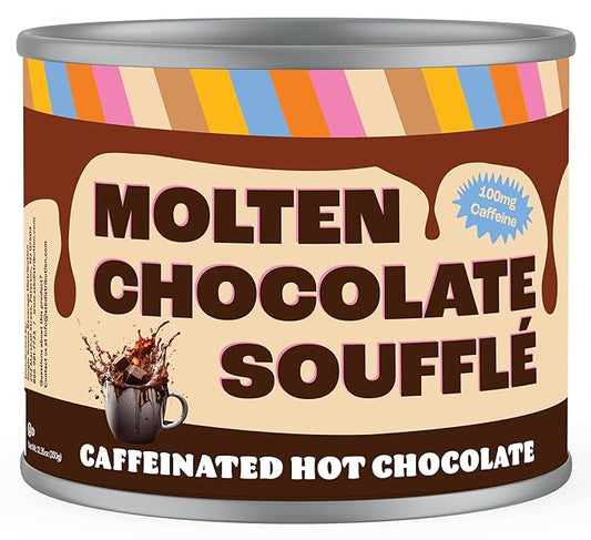 Crazy Cups Caffeinated Molten Chocolate Souffle Hot Cocoa Mix - Premium Coffee Substitute, 12 Ounce Canister for Bulk Hot Chocolate Lovers
